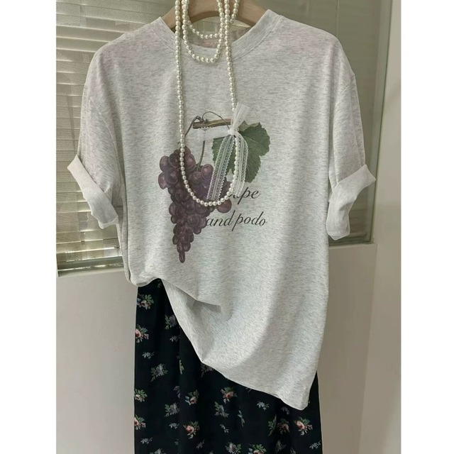チュールリボングレープデザインＴシャツ　2color　N00658