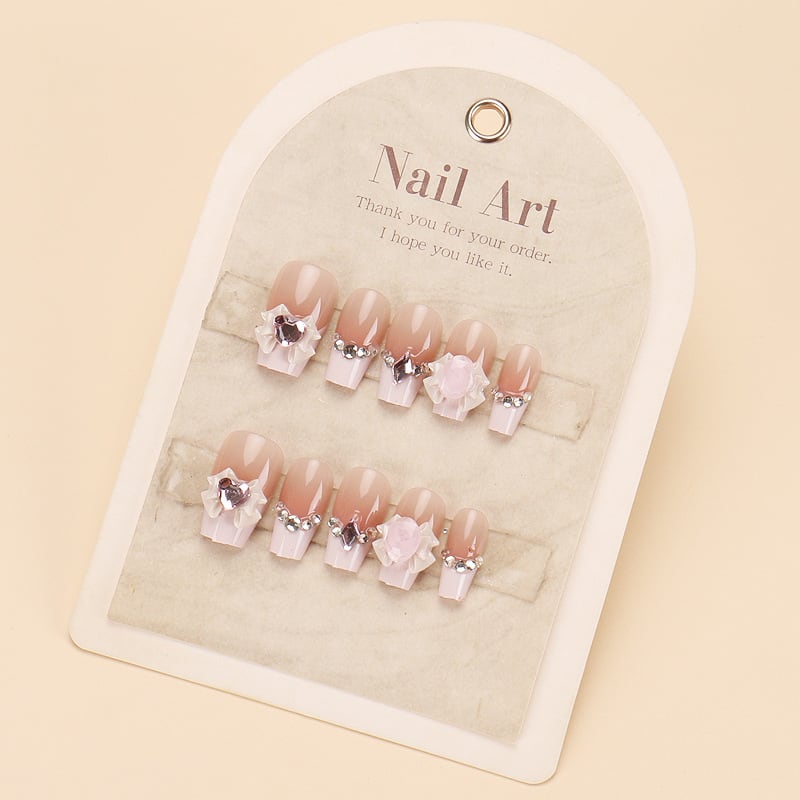 人気商品】ピンクビジュー×リボンネイルチップ〔yn016〕 | Yuine