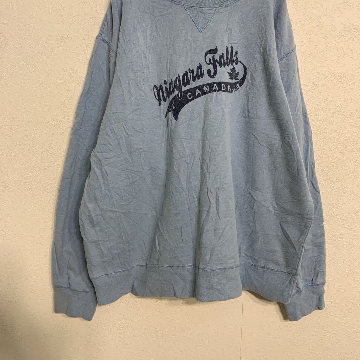 PASSPORT スウェットトレーナー M〜L ライトブルー プリント 古着卸