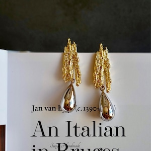 Gold & silver long drop earrings S1792