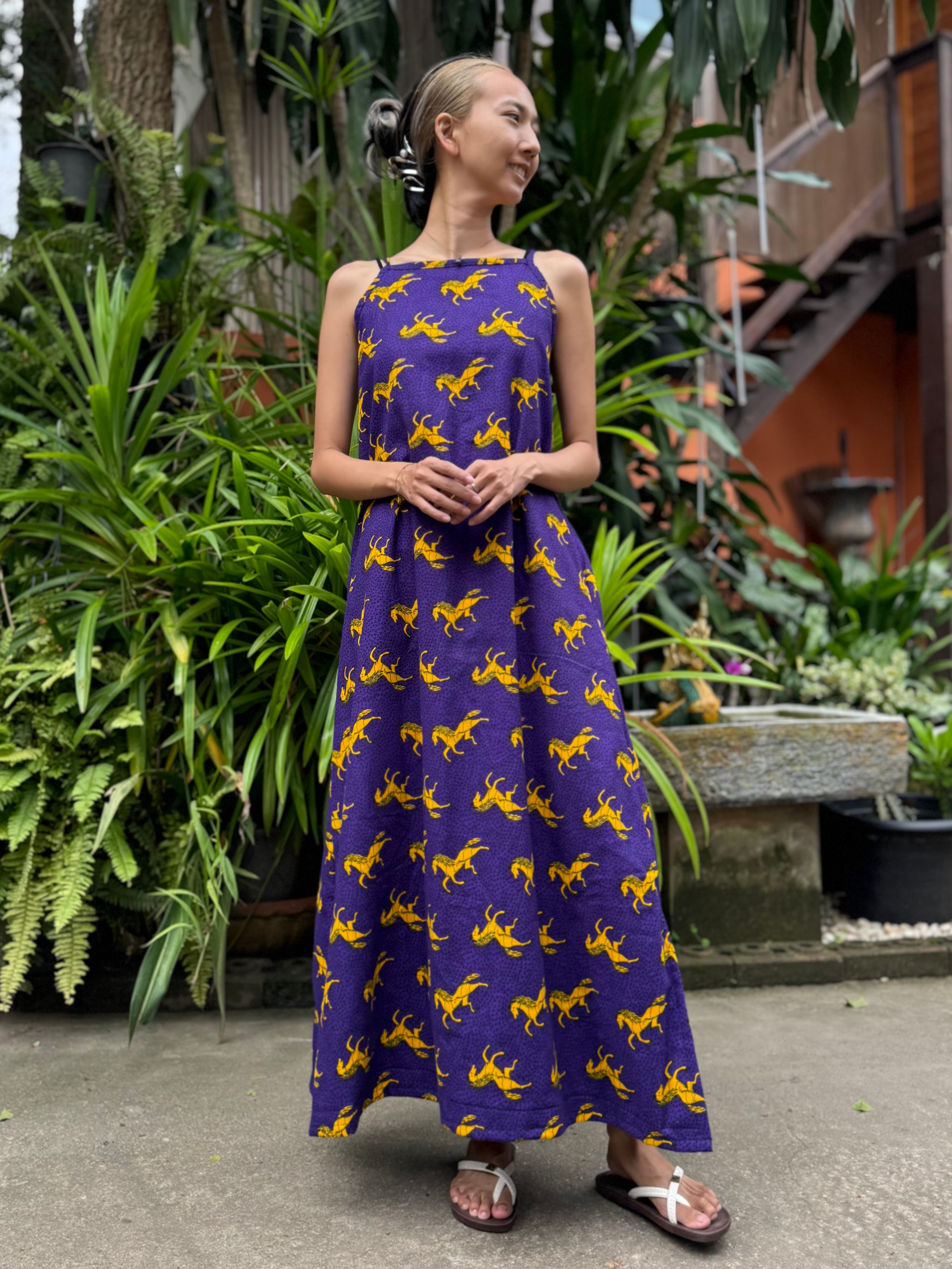 tenowa Aラインワンピース　マキシワンピース　アフリカン Aラインワンピース・Simple Green | tenowa