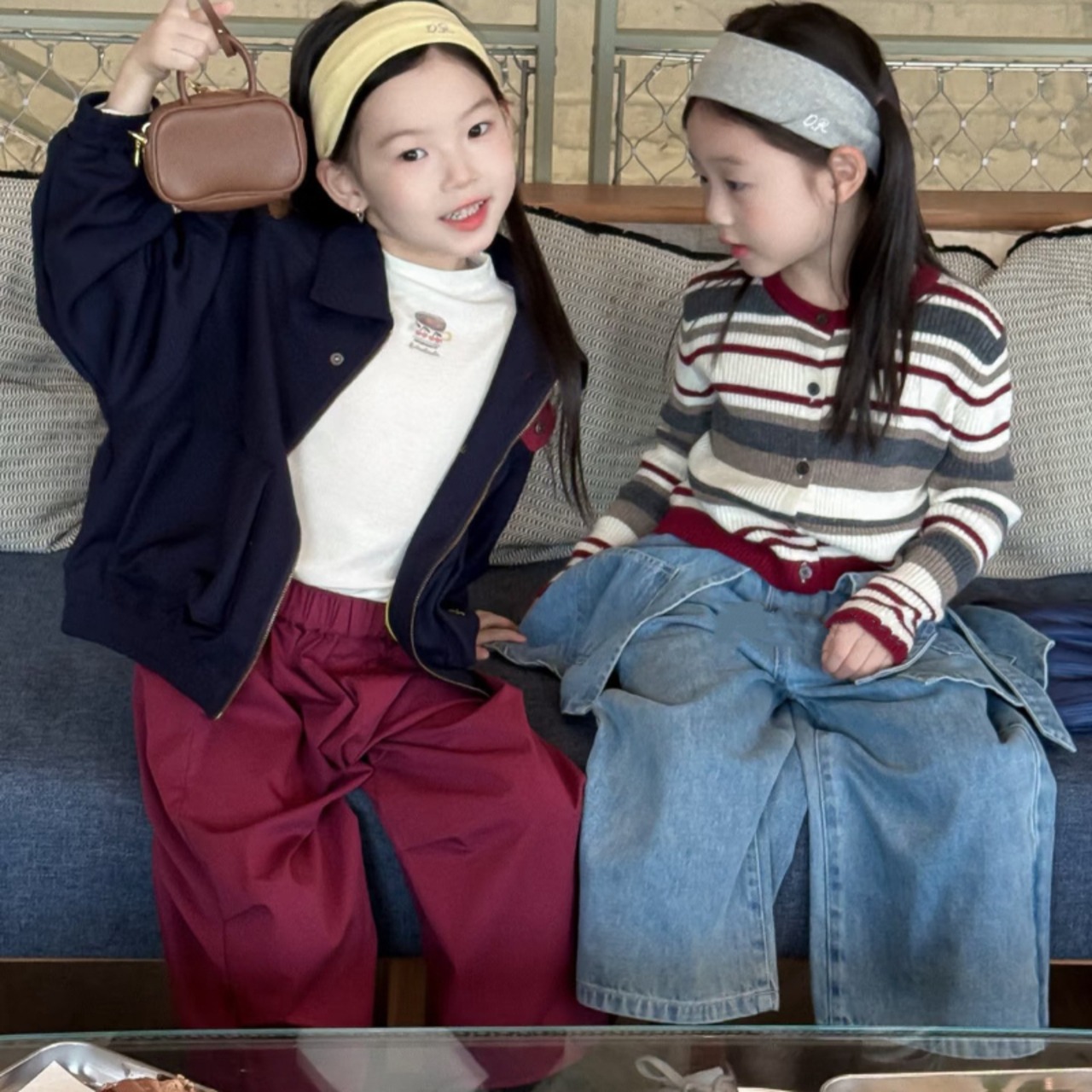 秋韓国風ボーダーカーディガン