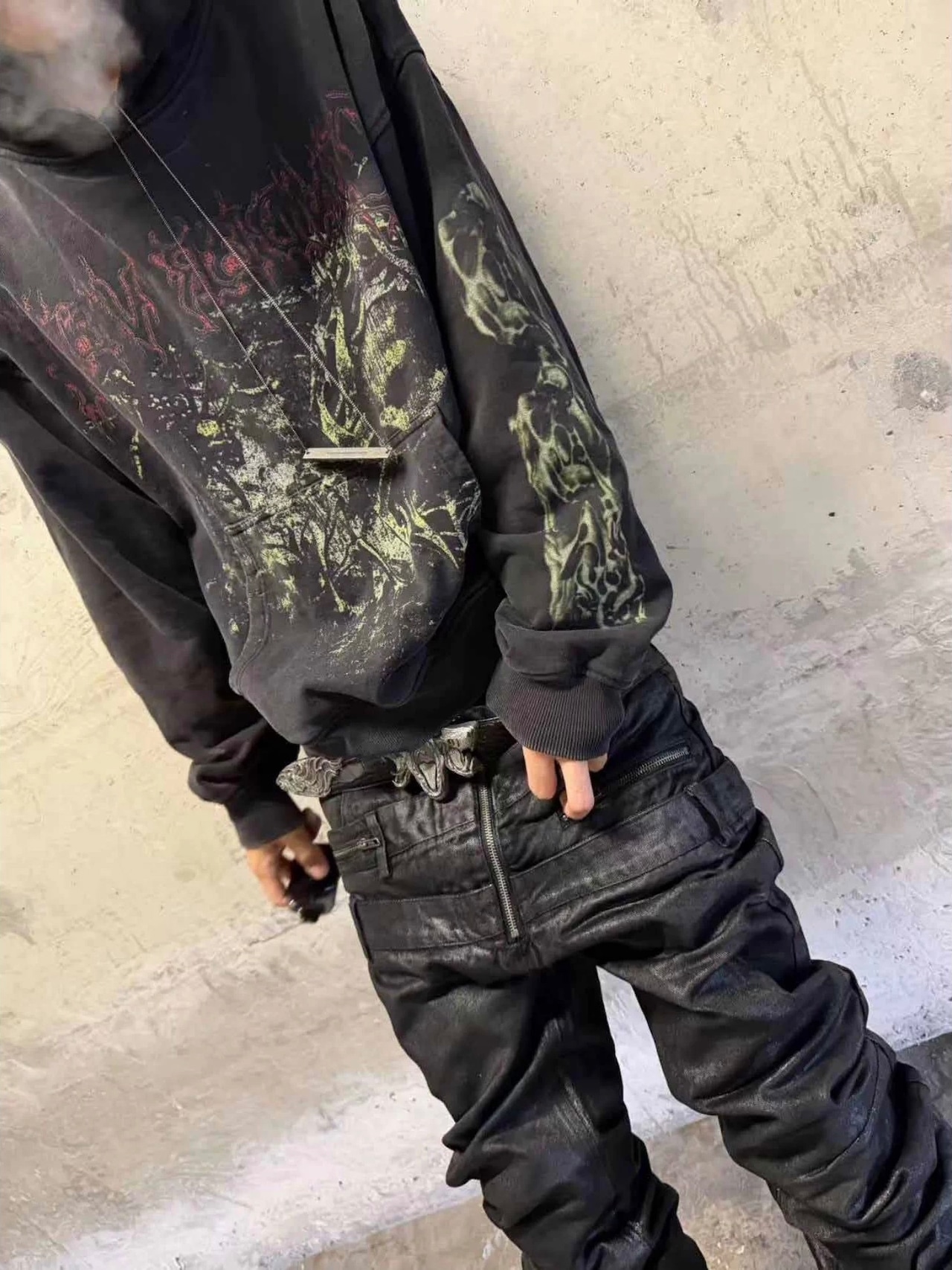 【CinderVein】Green Demon Rune Washed Hoodie
