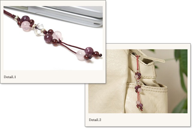 レピドライト＋ローズクォーツ＋ガーネット花＊花マクラメストラップ