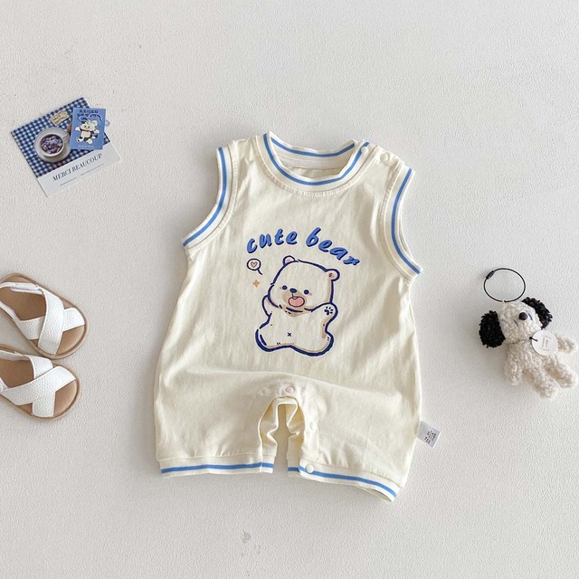 【BABY】ハイファイブくまノースリーブロンパース - 8