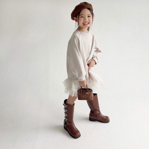 秋チュール裾スウェットワンピース