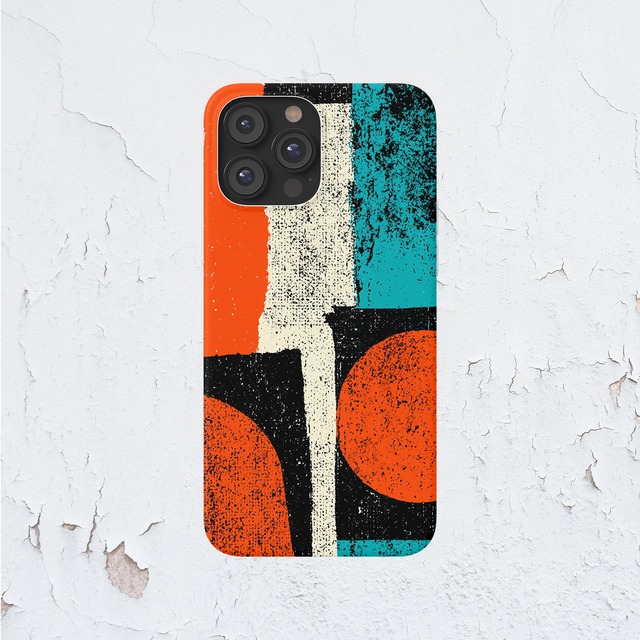 受注生産 iPhoneケース 青黒オレンジの紙片コラージュ｜ZINE風 ZINE046A