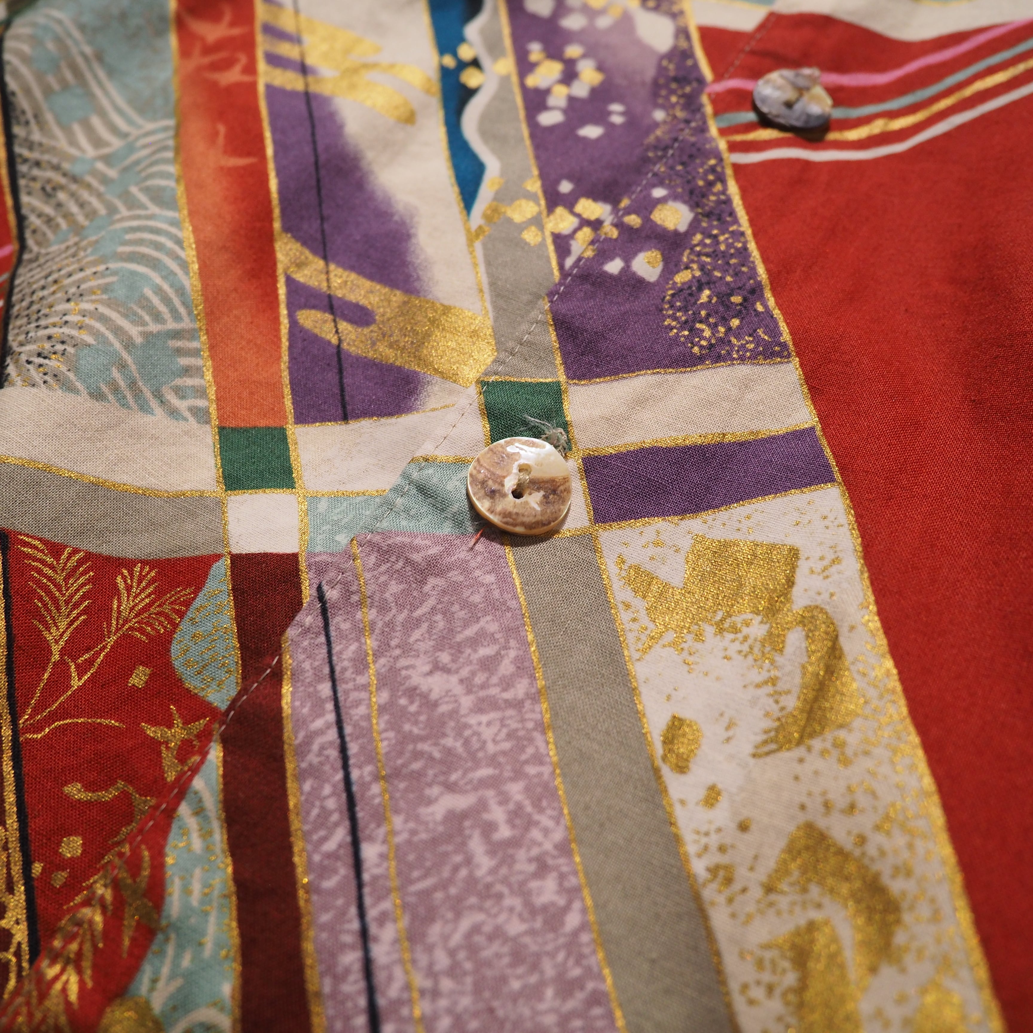 " Special - 和柄 " Japanese oriental pattern vintage SS Open collar shirt