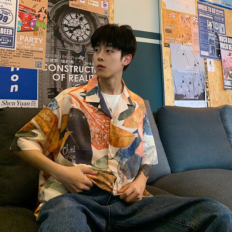 全2色 シャツ 総柄 半袖 カジュアル シンプル 羽織 おしゃれ