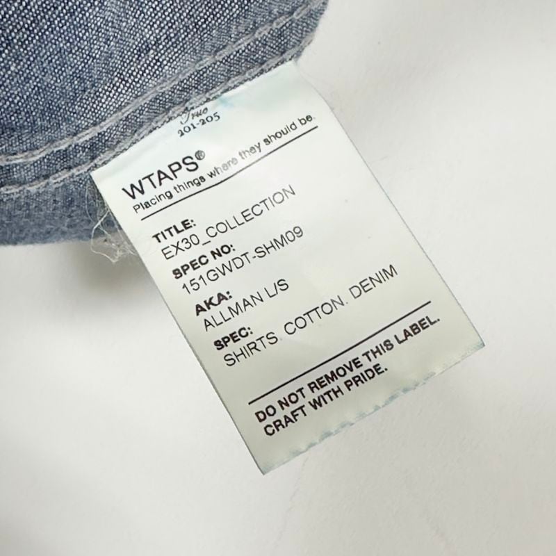 WTAPS ダブルタップス ALLMAN L/S / SHIRTS.COTTON. DENIM / 151GWDT-SHM09 / ヴィンテージ加工  デニム ウエスタンシャツ / Lサイズ