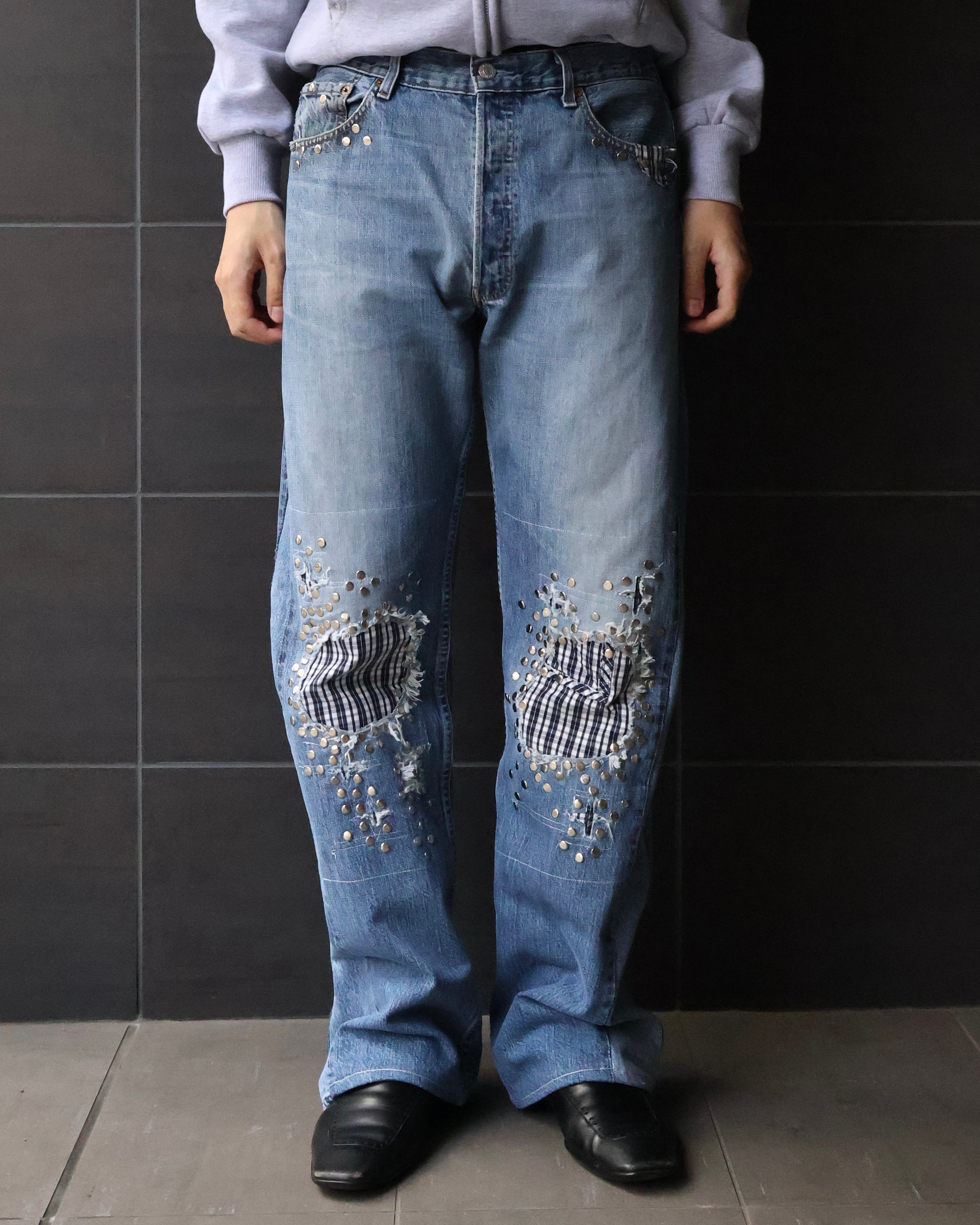 Hannah Creak】Studded Jeans Wide Leg | blendmarket