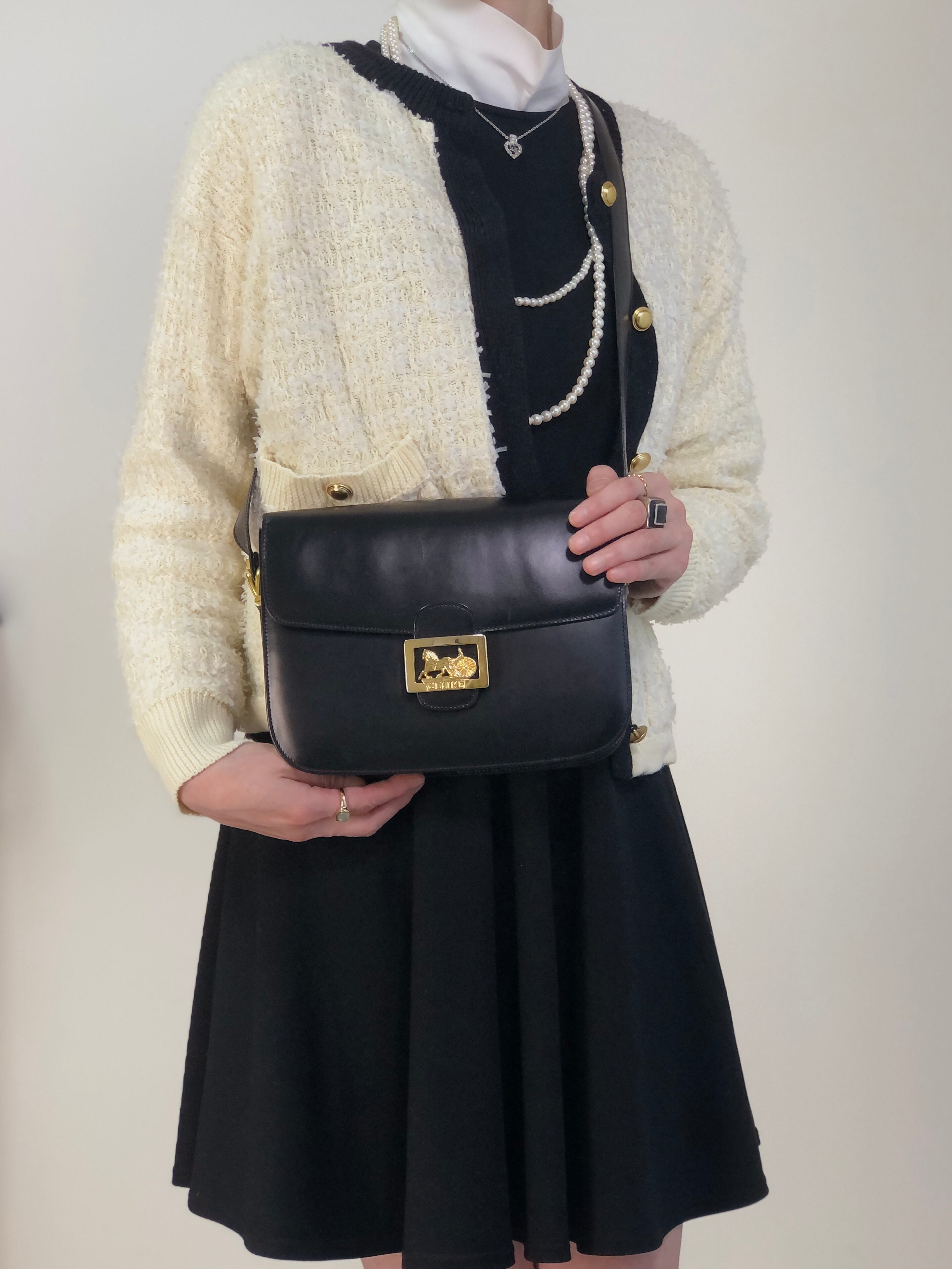 CELINE セリーヌ ショルダーバッグ ブラック 馬車 ホースキャリッジ レザー クロスボディ vintage ヴィンテージ オールド zkdk65