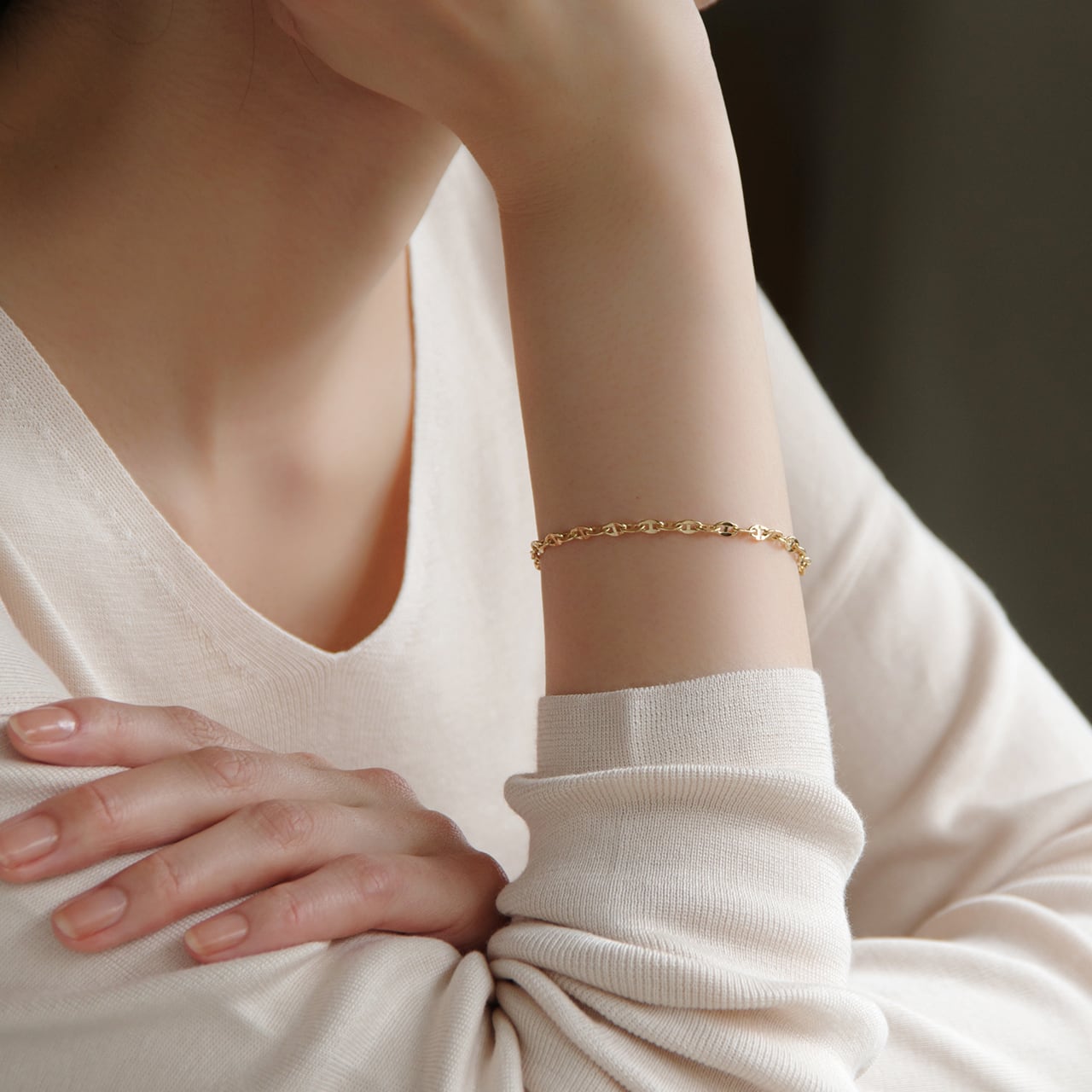 K18イエローゴールド中空アンカーチェーン ブレスレット【MKY0090B1