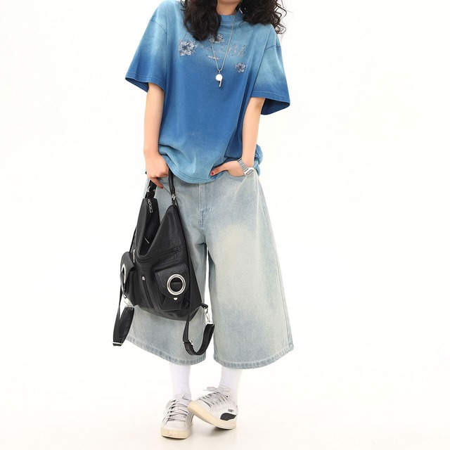 グラデーションフラワーモチーフレタリングTシャツ 2col R02510