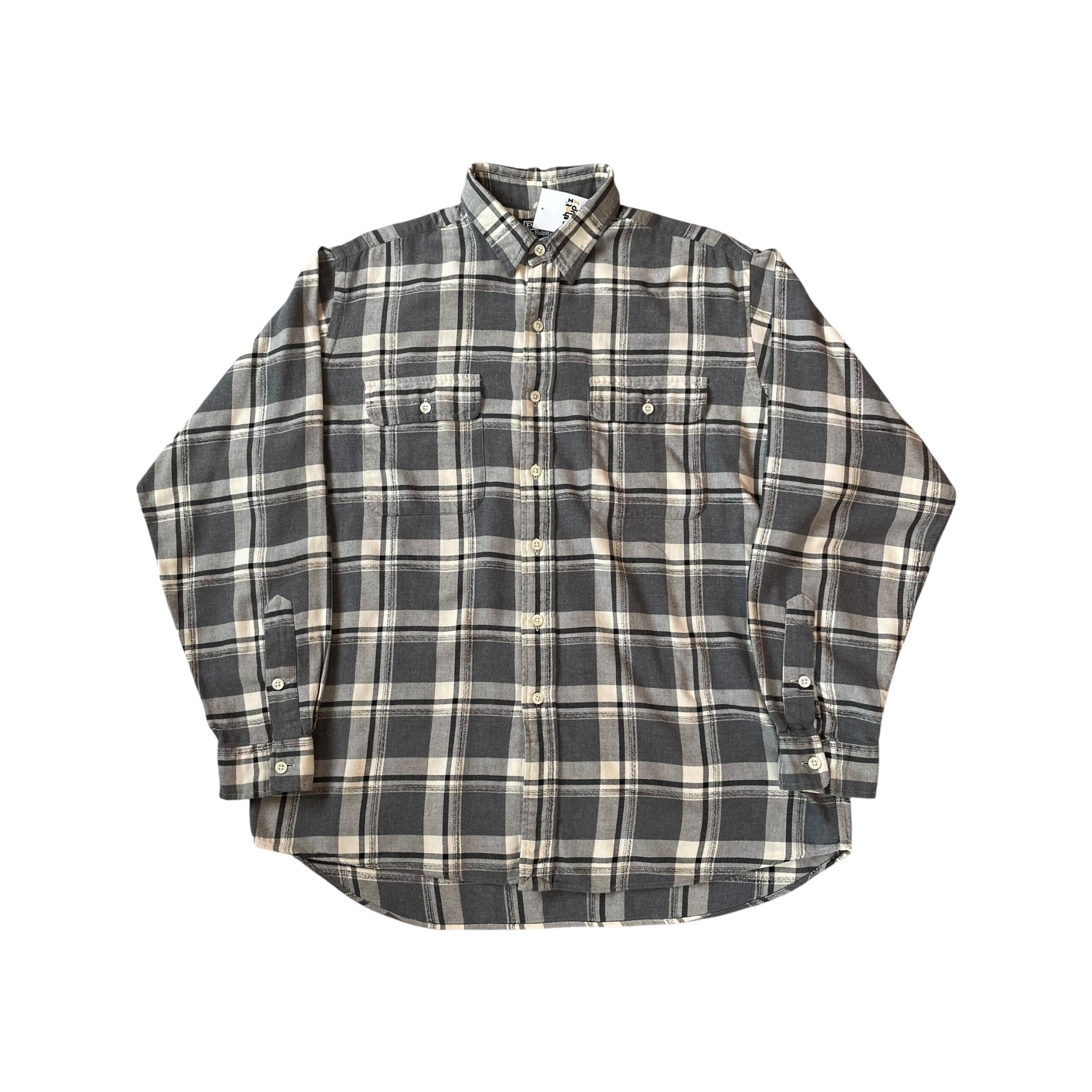 Late 1990s POLO Ralph Lauren "WHITE FIELD" cotton monotone check shirt