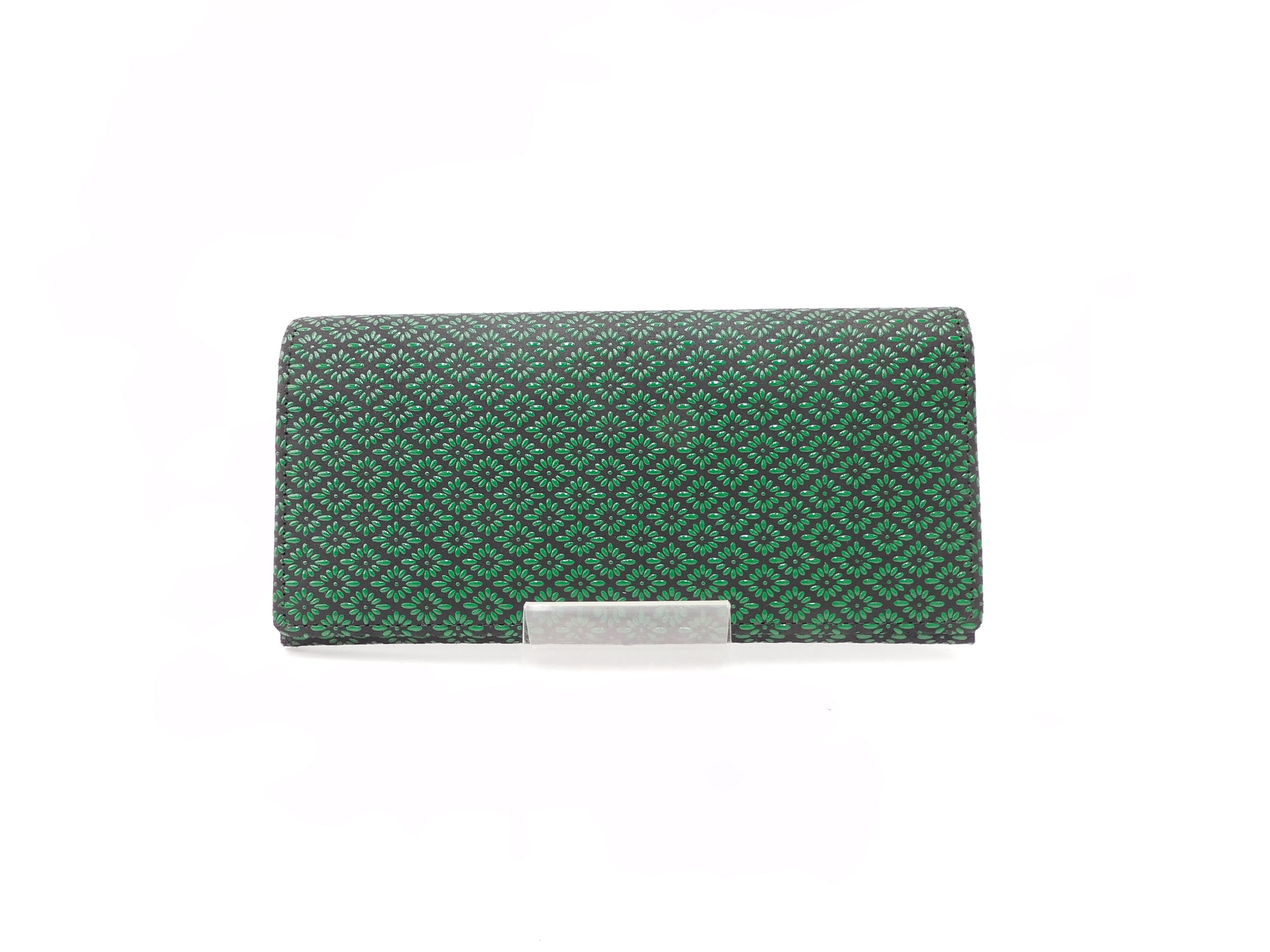 長財布小銭付 黒/緑 菱菊柄