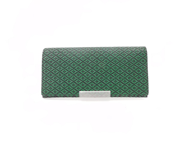 長財布小銭付 黒/緑 菱菊柄