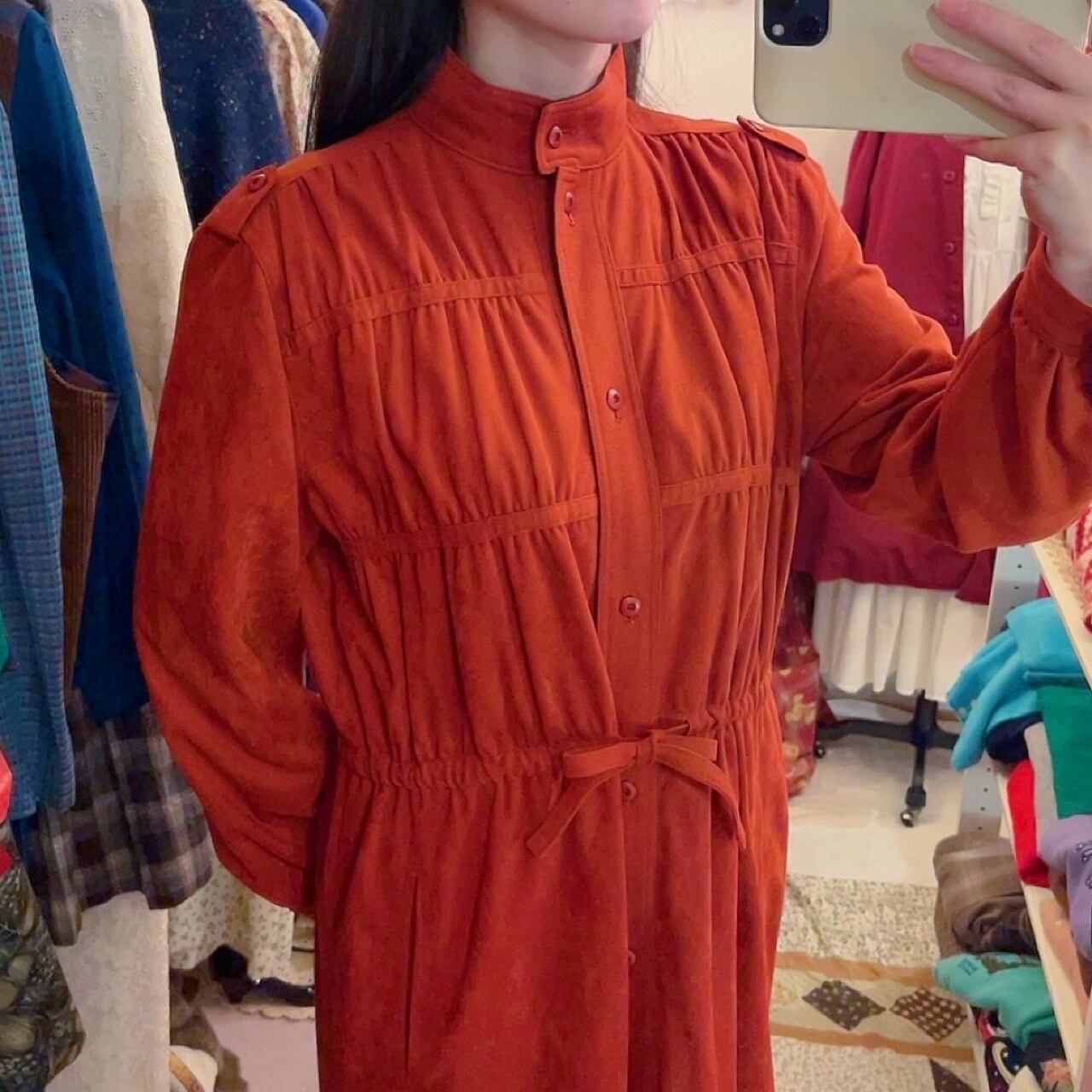 dark orange gather ribbon one-piece