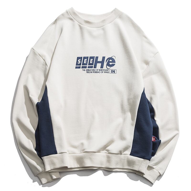 ロードヴィンテージアメリカンタイドレトロスタイルカラーブロックプリンティングルーズヘッジラウンドネックセーターメンズジャケット-アリババ Oネック ビンテージ hip6-161141241546948