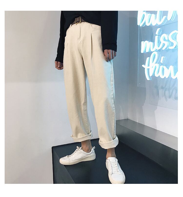 全1色 デニム パンツ ストレート カジュアル ワイド クラッシュ