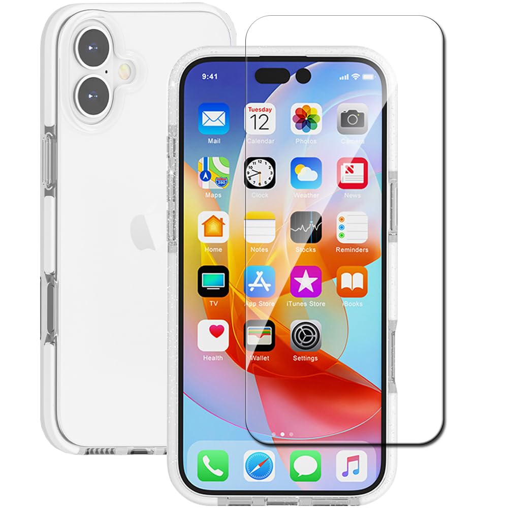 ịPhone 16 用のケース + いPhone16 フィルム【日本製素材旭硝子製】全面吸着 高透過率 硬度9H ラウンドエッジ加工 アイフォン16ガラスフィルム + iPhone 16 ケース 薄型軽量 衝撃吸収 傷つけ防止 擦り傷 着脱簡単 iPhone 16 ガラスフィルム(1枚ガラスフィルム+ 1枚ケース )