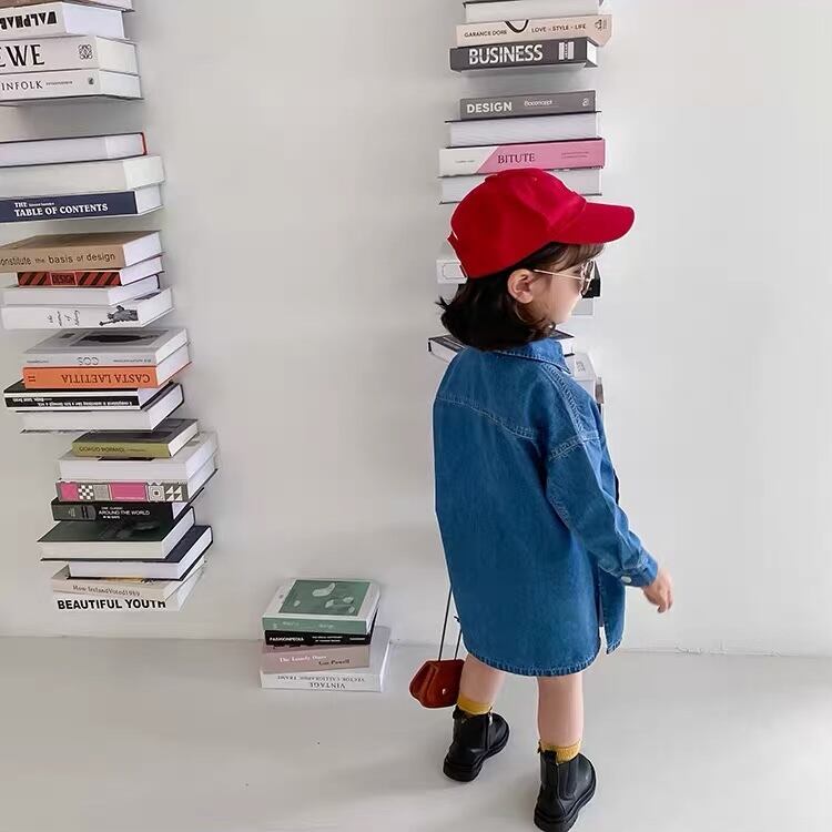 予約 80 140cm キッズ 袖付き デニム ワンピース 長袖 女の子 オーバーサイズ Anoel