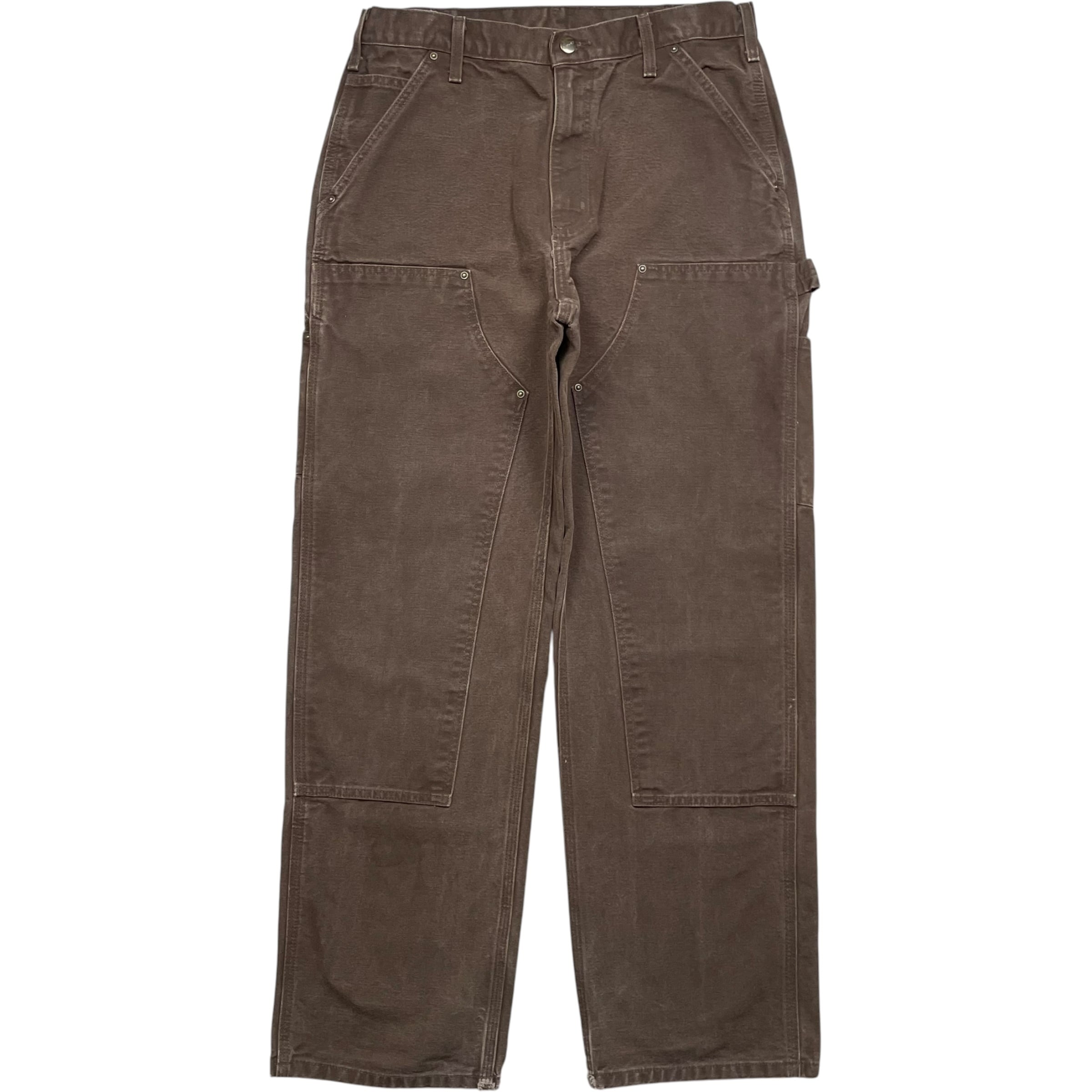 《実寸 W32 L31》 Carhartt カーハート ペインターパンツ ワークパンツ ダブルニー ダークブラウン フェード 裾ダメージ no.10344