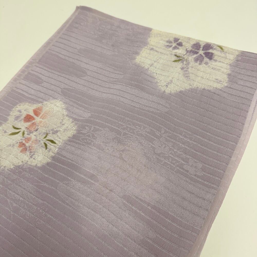 夏帯揚げ 新品 夏用 帯揚 紫 小紋 紬 訪問着 普段着用 礼装用 正絹 絹100% 和装小物 5747