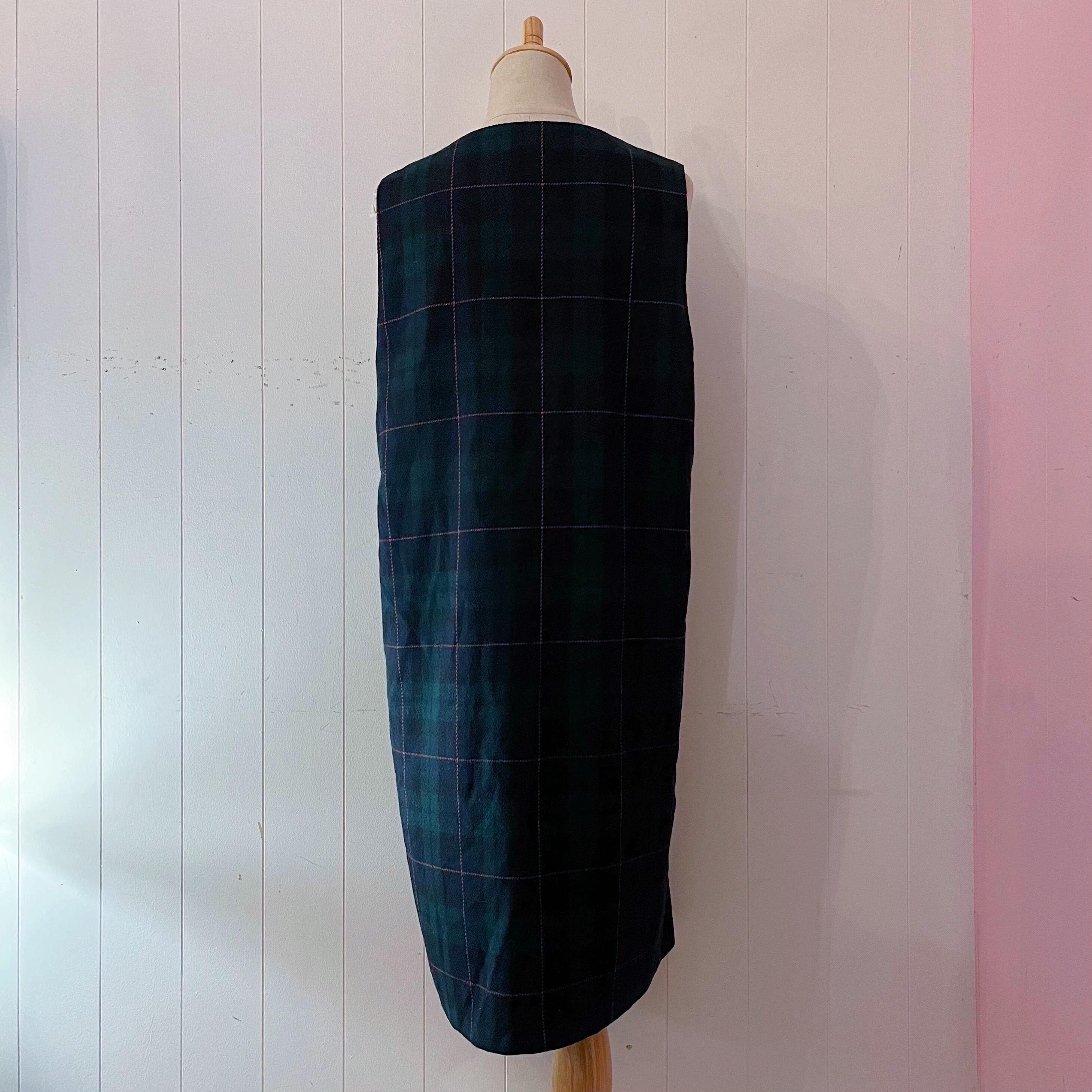 green chek front button jumper skirt