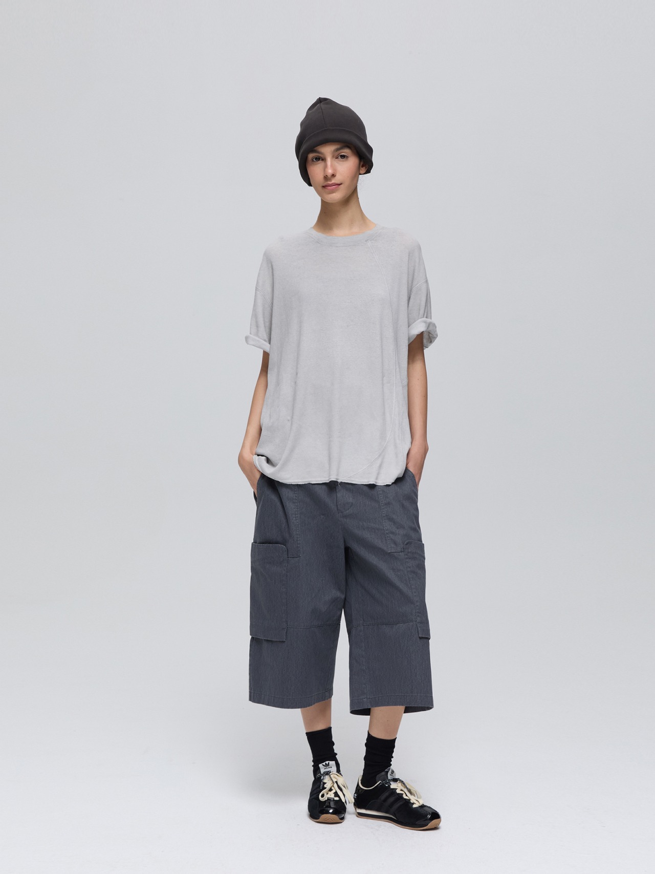 DECESOLO 25SS ヘンプカーブパッチワークTシャツ