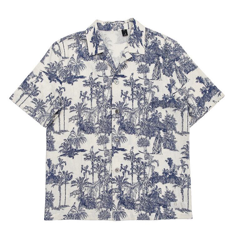 プリントフレンチリネンシャツジェンダーフリー44103bl