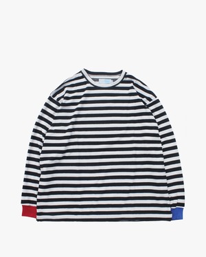 EACHTIME. PILE LONG SLEEVE T-SHIRT BK/WH BORDER