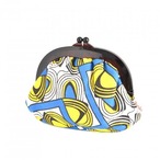 アフリカ布キテンゲ がま口ポーチ B ブルーイエロー