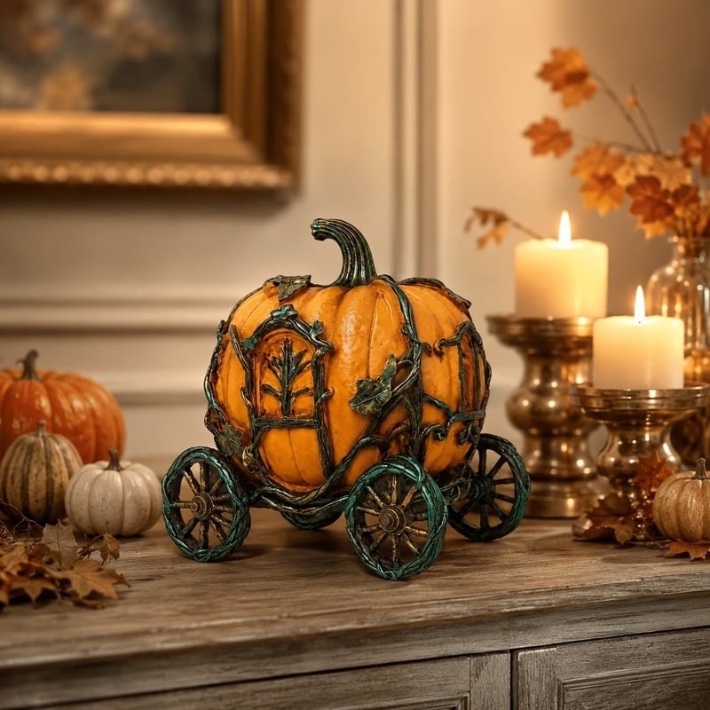 オブジェ かぼちゃ 馬車 ファンタジー おしゃれ かわいい インテリア 置物 ハロウィン カボチャ パンプキン 秋 オータム ハロウィーン パーティー イベント デコレーション ディスプレイ 装飾 雑貨 オレンジ