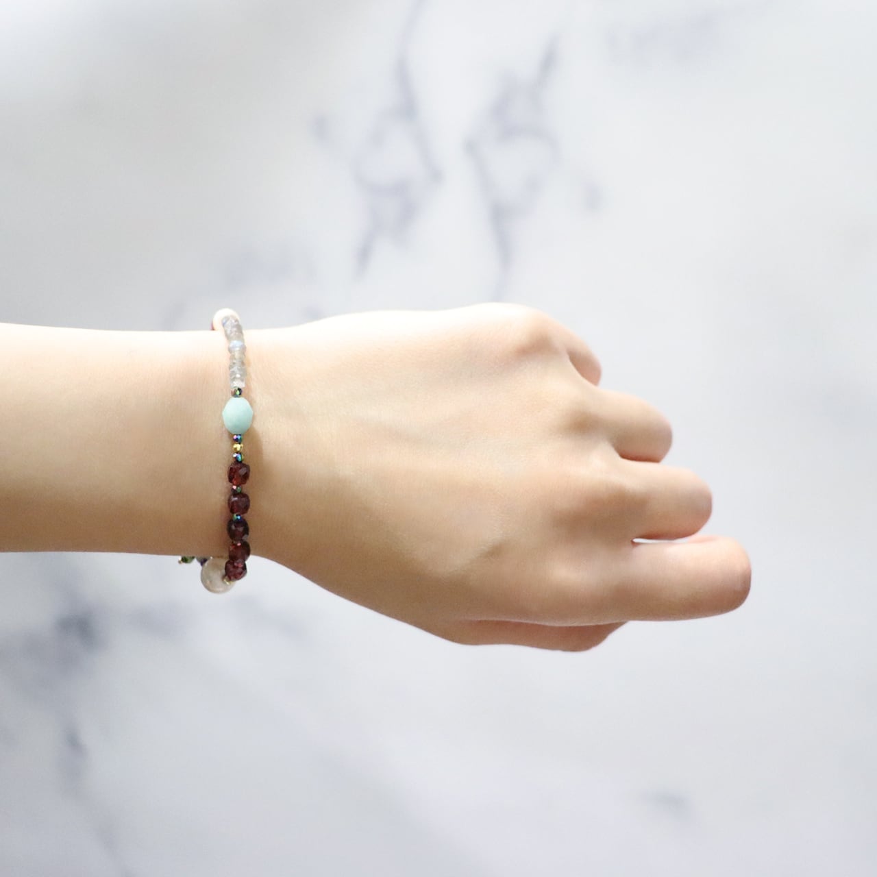 Open the Jewelry Box!】水紋天珠×シャンパンガーネット×アマゾナイト