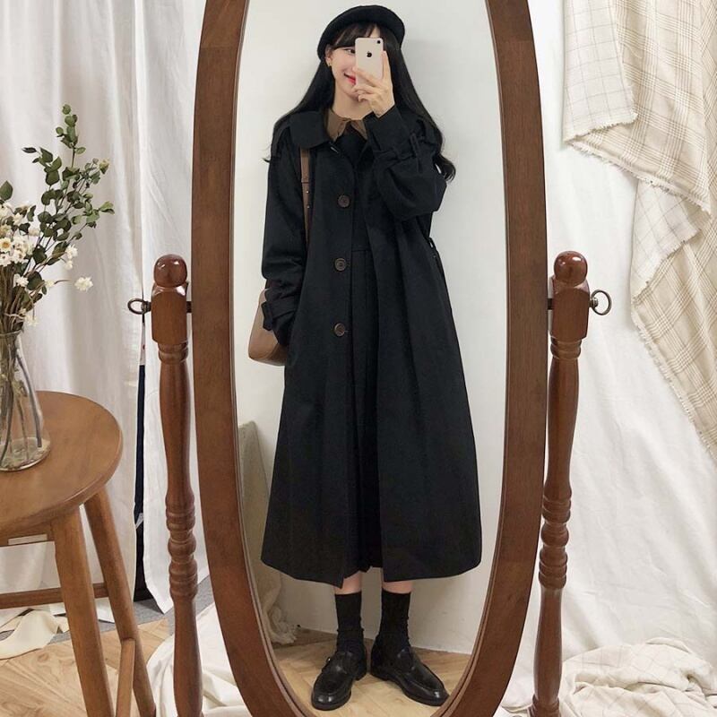 スプリングコート ダブルブレストルーズジャケット ロング 春物 1号婦人21202187081