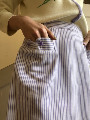 50's cotton stripe double pocket skirt