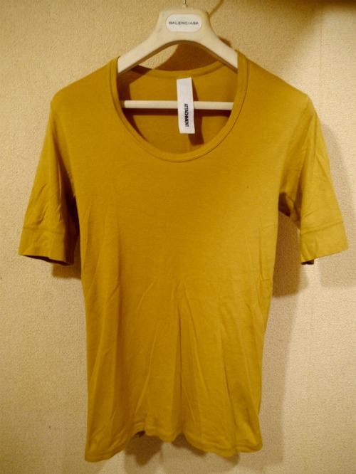 定番◆ATTACHMENT アタッチメント Uネック 5分袖 プリモア カットソー Tシャツ マスタード 1◆