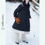 黒花キルティングに秘密が覗く物語ロングジャケット《W0222》