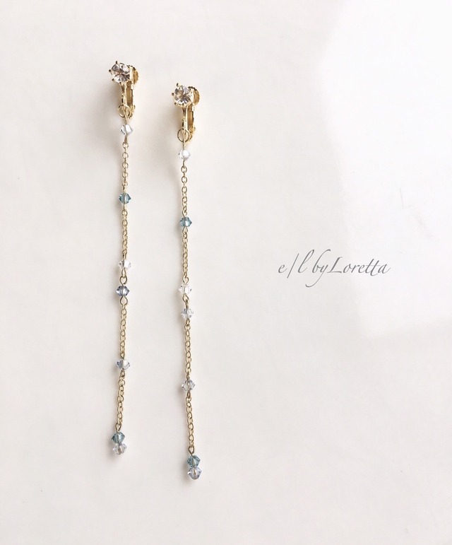 Crystal chain pierce/earring(Indian Sapphire Mix)