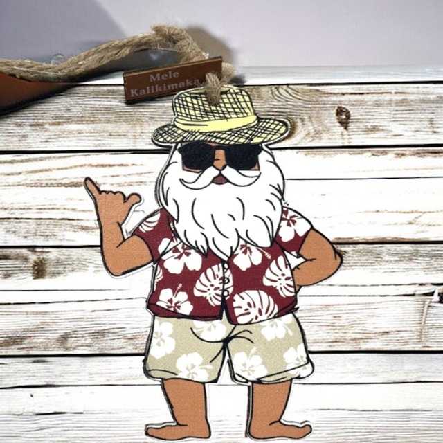 ハワイ直輸入!! 　クリスマスウッドオーナメント【シャカ】