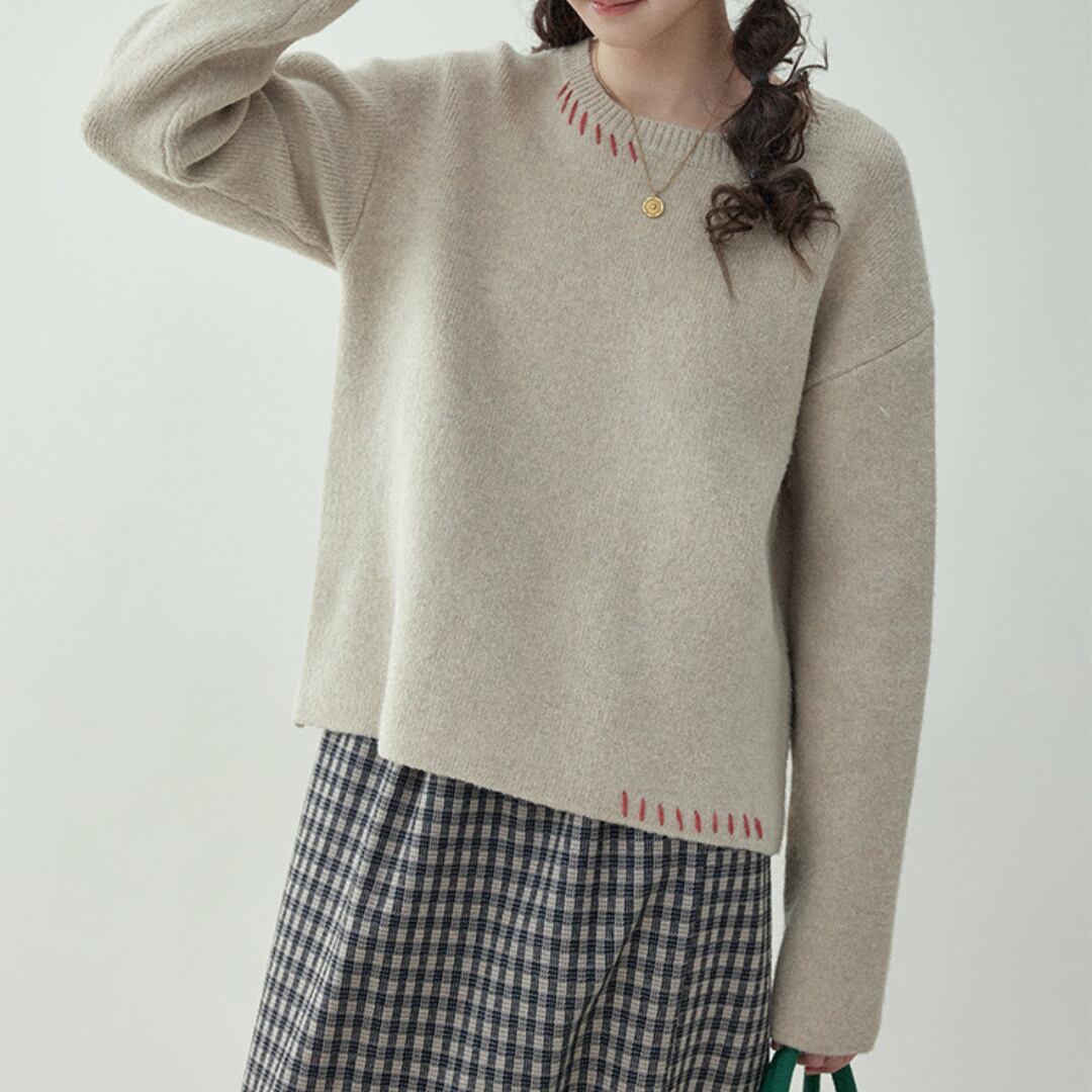 plain topstitch design long sleeved sweater