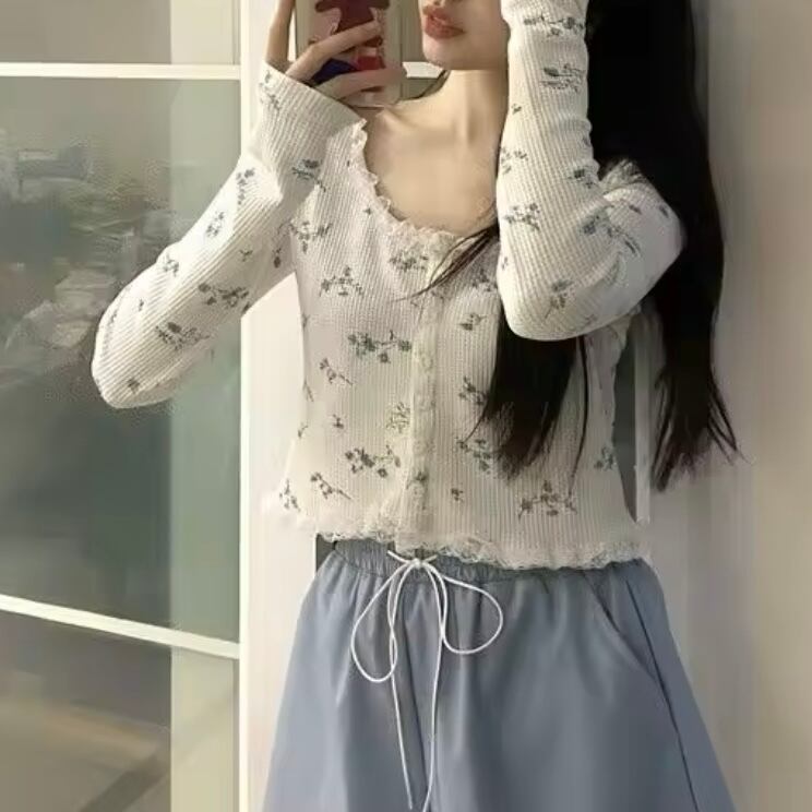 フラワーワッフルカーディガン