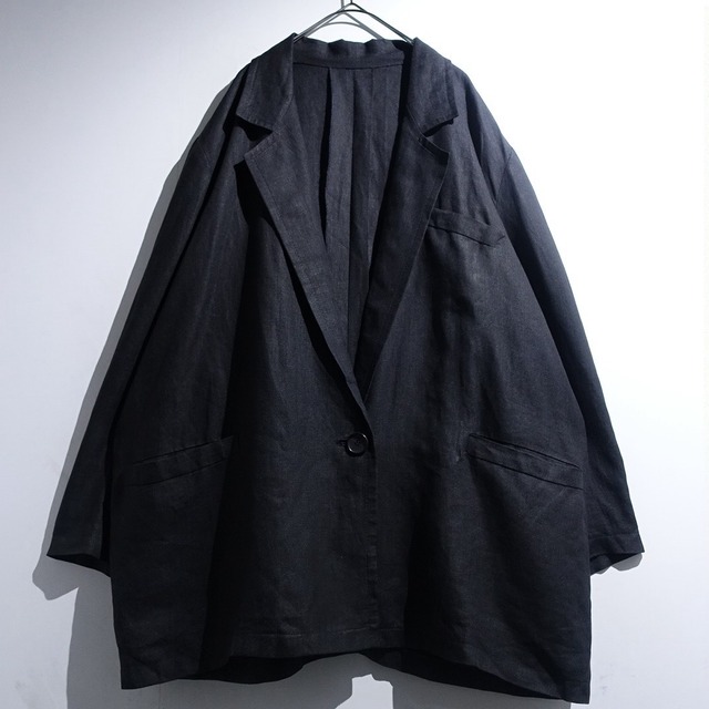 Black Linen Easy Tailored Jacket