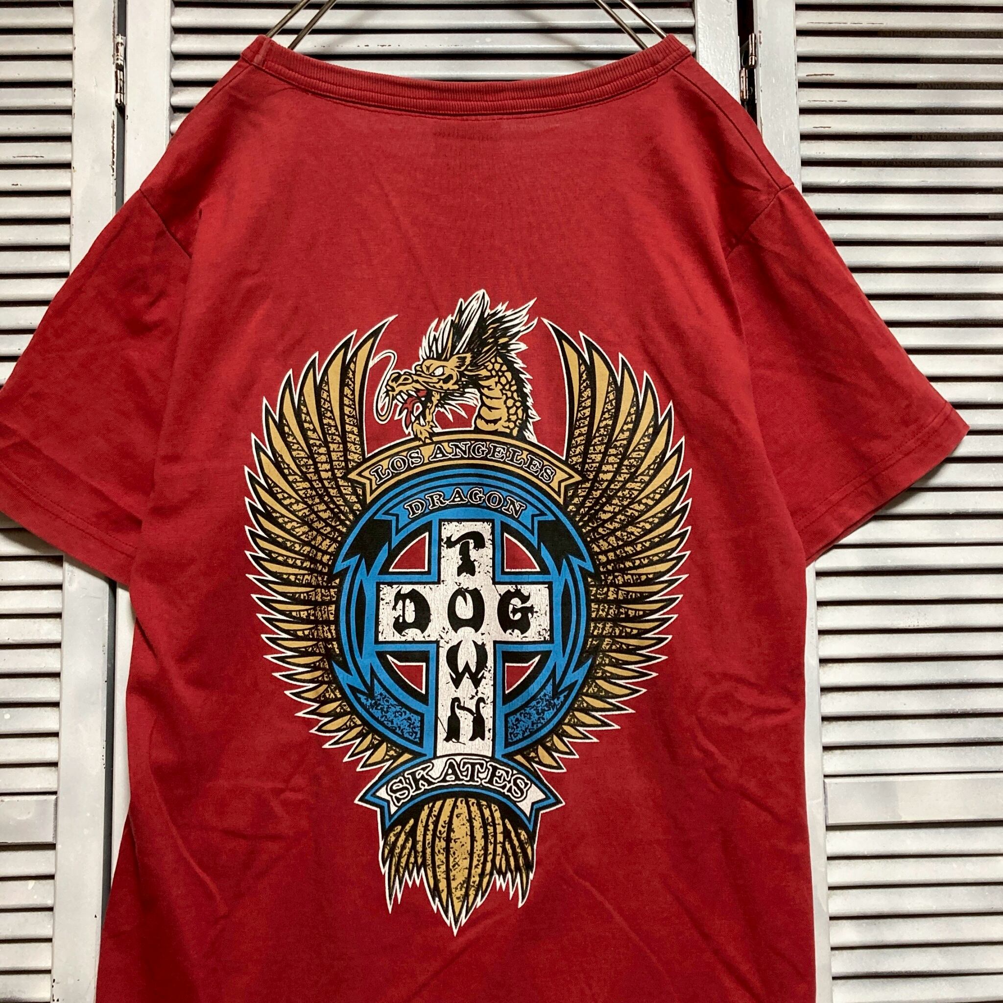 ストリート Tシャツ ビンテージ 古着 赤 DOG TOWN ドッグタウン 刺繍