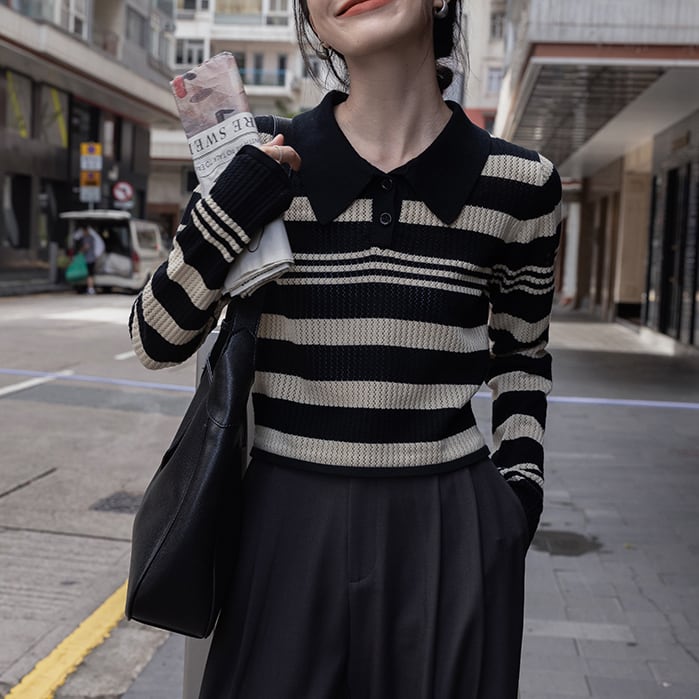 Striped sweater with polo collar S406