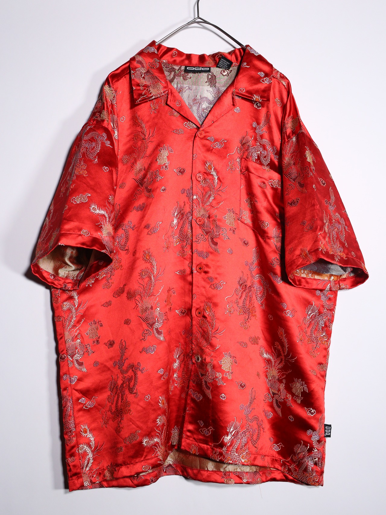 "龍" full pattern glossy fabric special open collar s/s shirt - 7