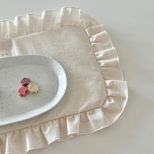 【即納】フリル ミールマット｜ナチュラルリネン