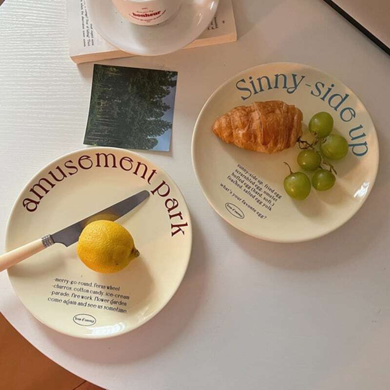 【PLATE】レトロフランス語クリーム色プレート