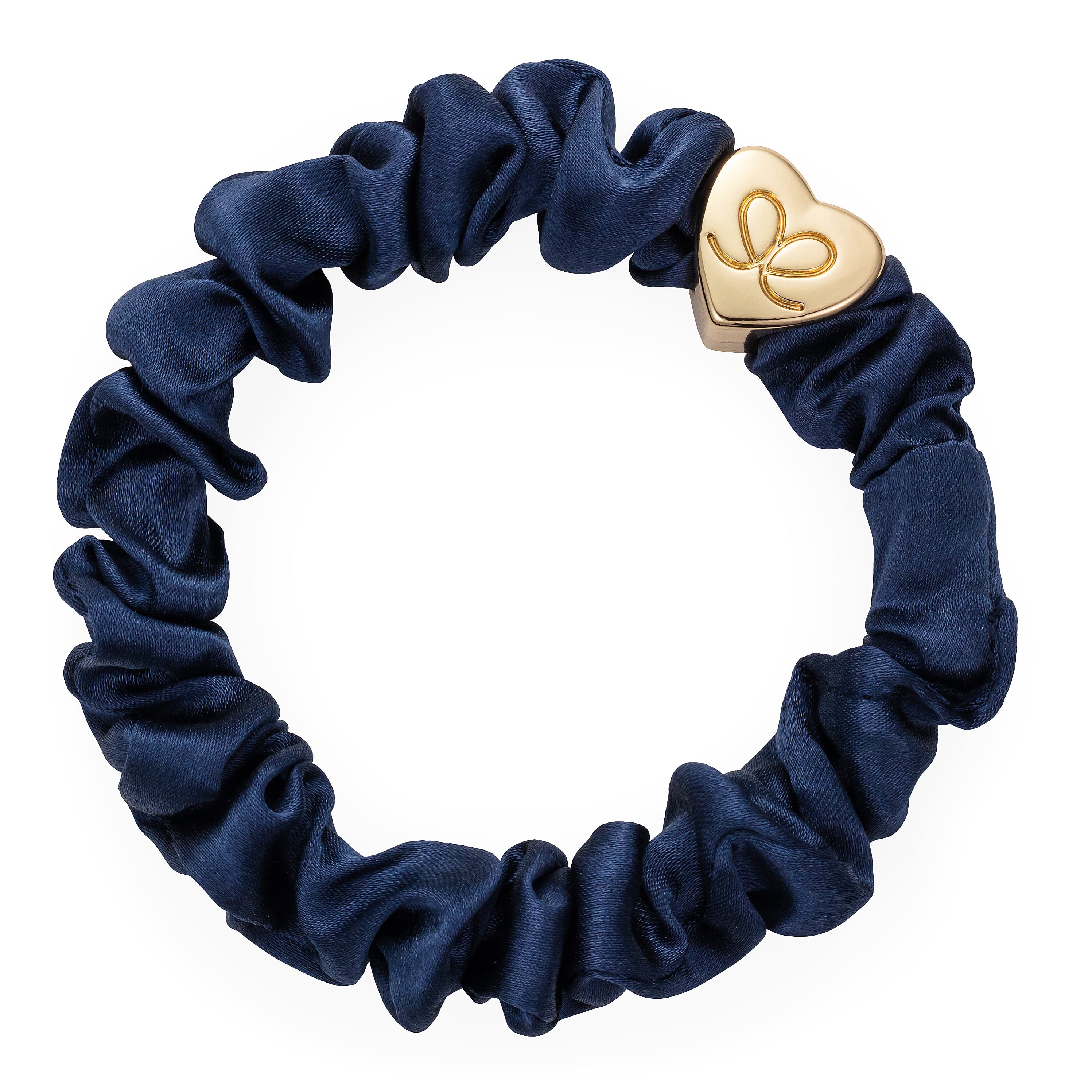 Gold Heart Silk Scrunchie Navy_S-1-002